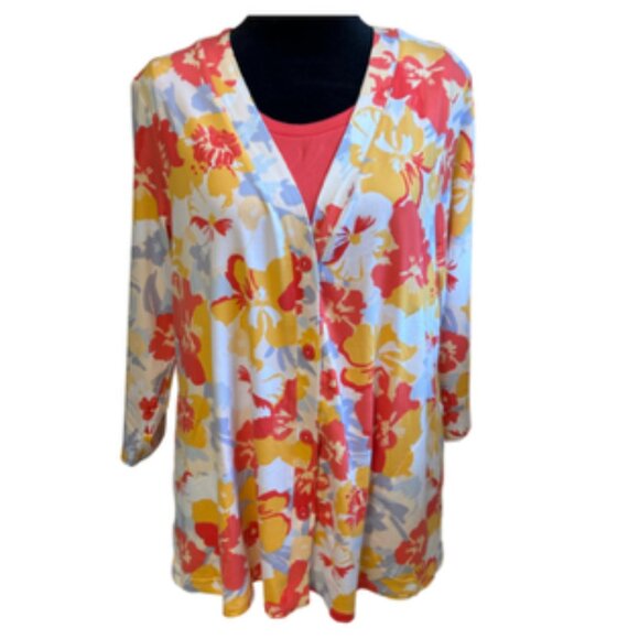 Comfort Code by Cuddl Duds Tops - Comfort Code by Cuddl Duds Womens Cardigan & Tank‎ Set Tropical Floral NEW